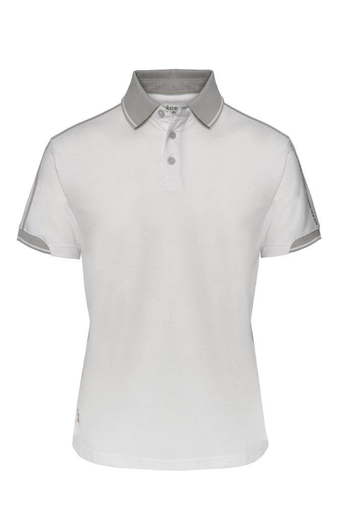 EXCESS Poloshirt weiß mit grauen Einsätzen, klassisches Workwear Polo für Beruf und Freizeit.