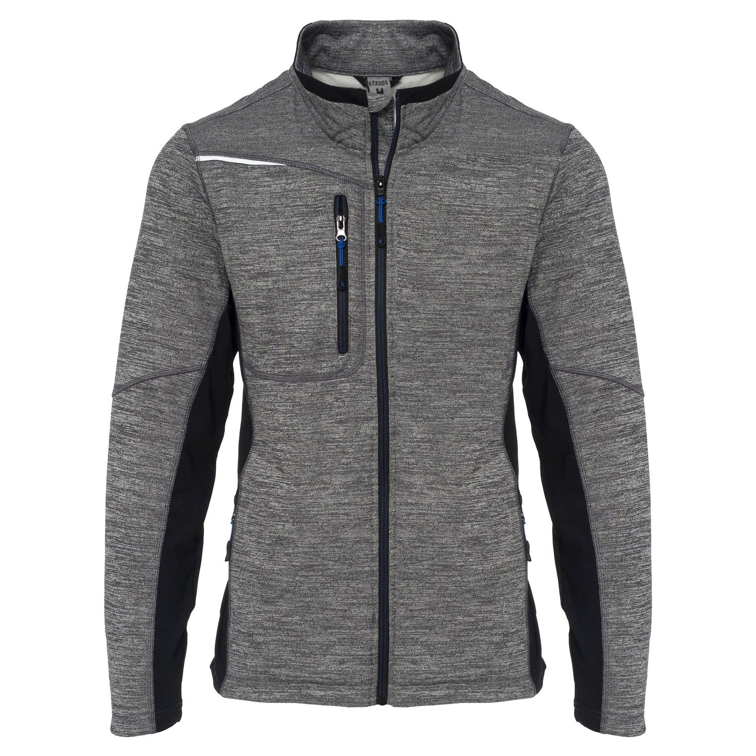 Excess Workwear Sweatjacke grau-meliert mit schwarzen Einsätzen, sportlicher Schnitt, Reißverschlusstaschen und Stehkragen.