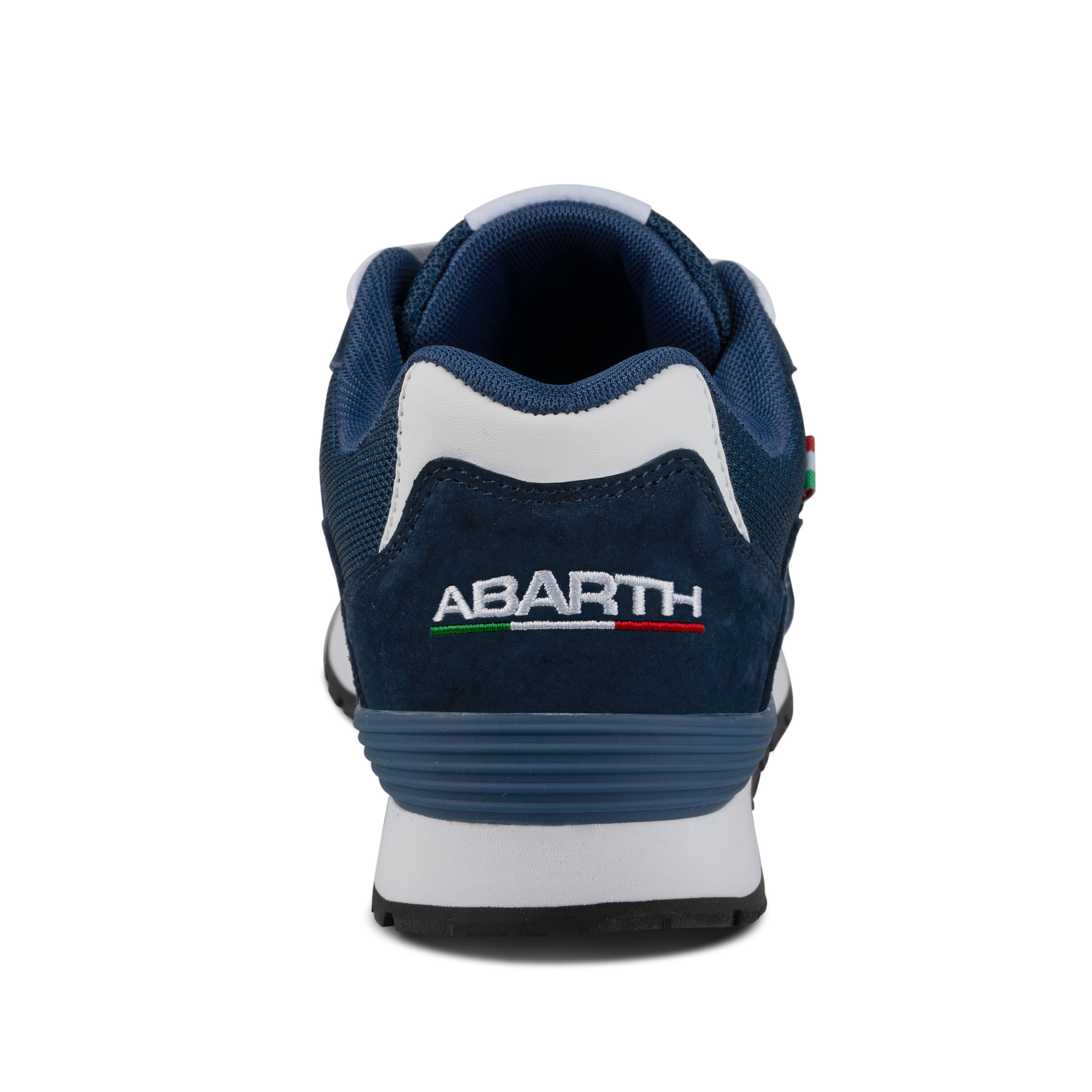 Rückansicht eines blauen ABARTH Arbeitsschuhs mit Logo.