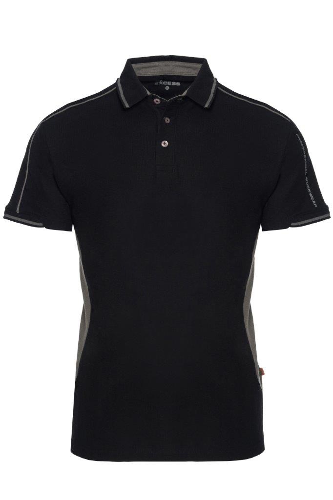 EXCESS Poloshirt schwarz mit grauen Einsätzen, klassisches Workwear Polo für Beruf und Freizeit.