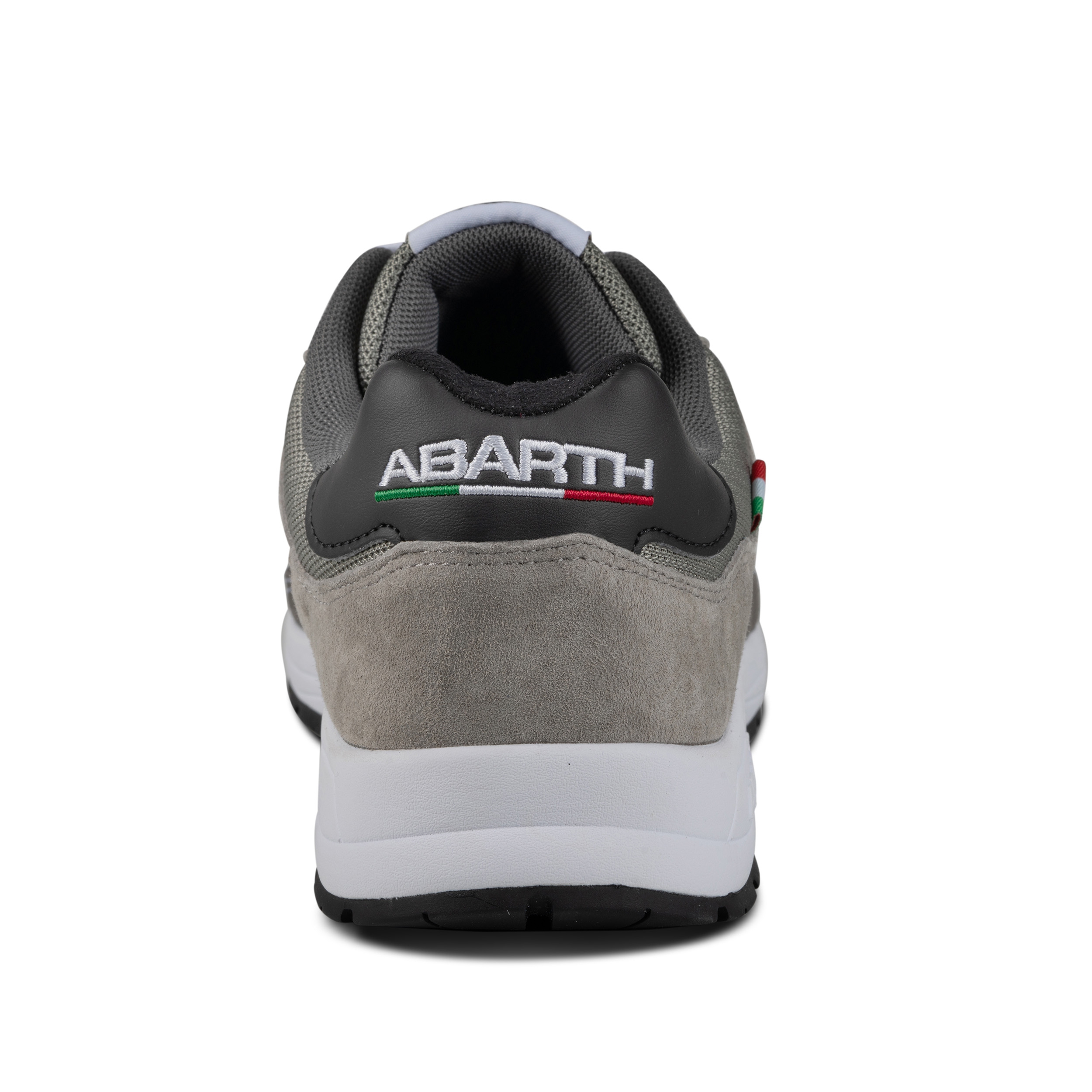 Rückansicht eines grauen ABARTH Arbeitsschuhs mit Logo.