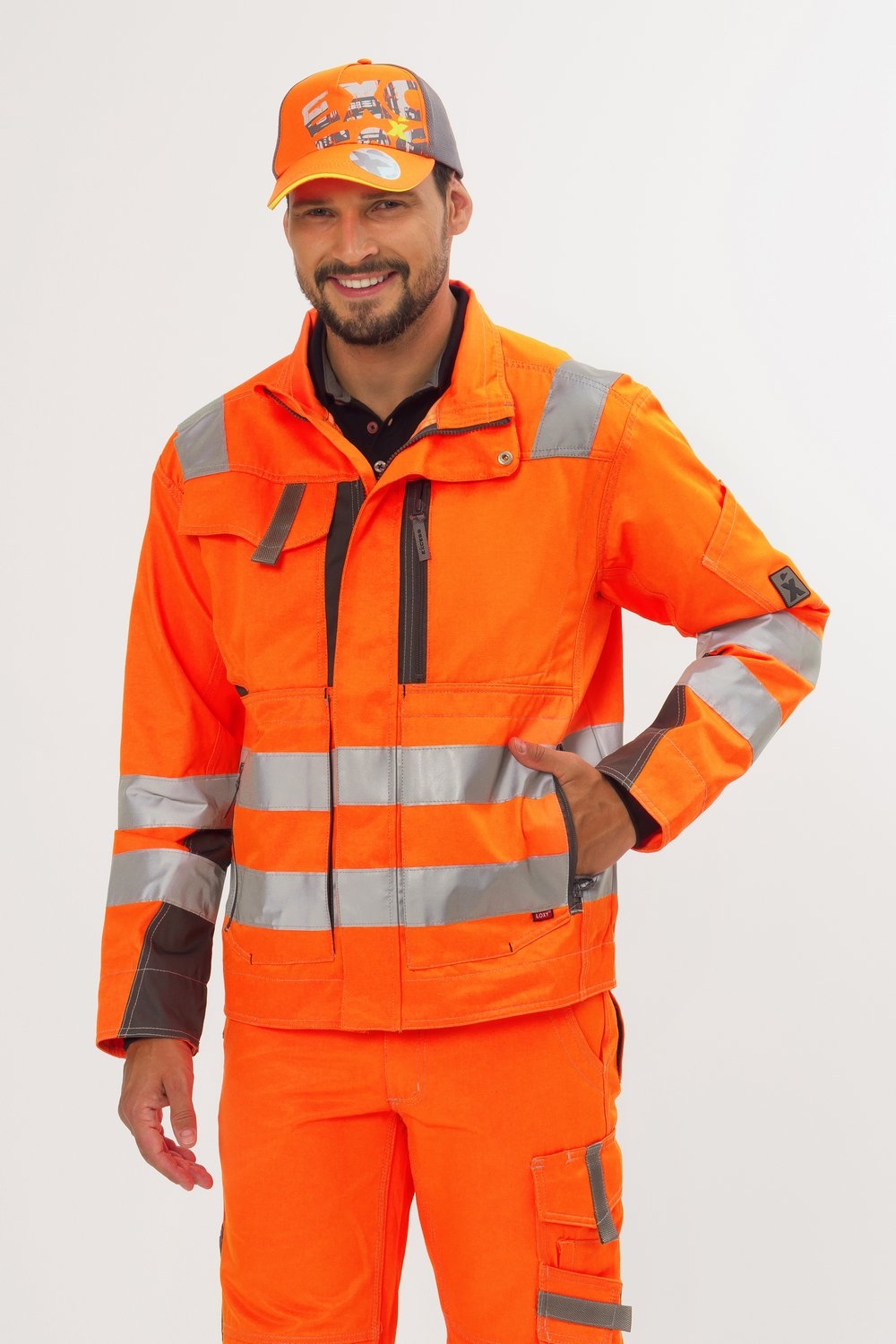 EXCESS Warnschutzjacke orange mit Reflexstreifen, robuste Arbeitskleidung für maximale Sicherheit.