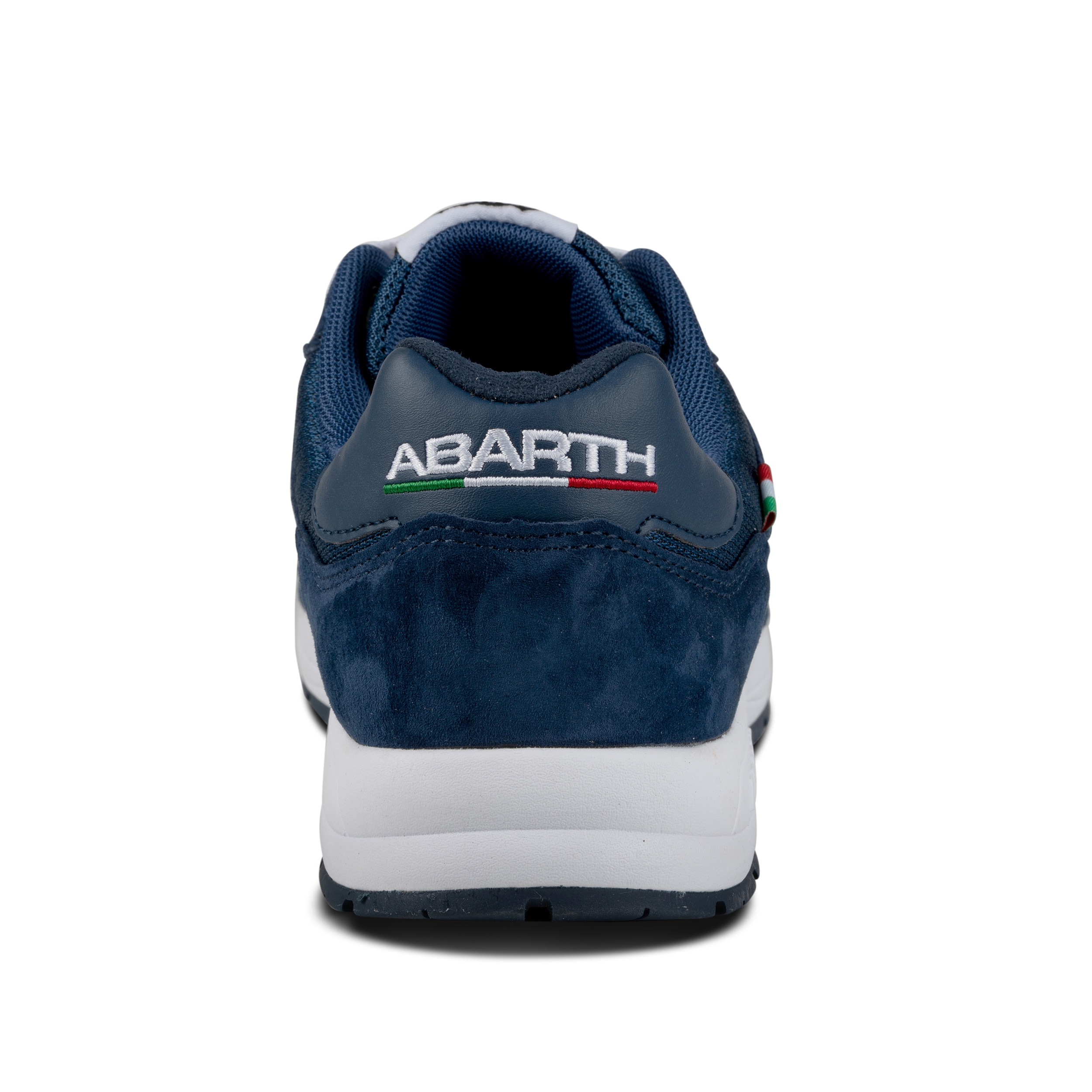 Rückansicht eines blauen ABARTH Arbeitsschuhs mit Logo.