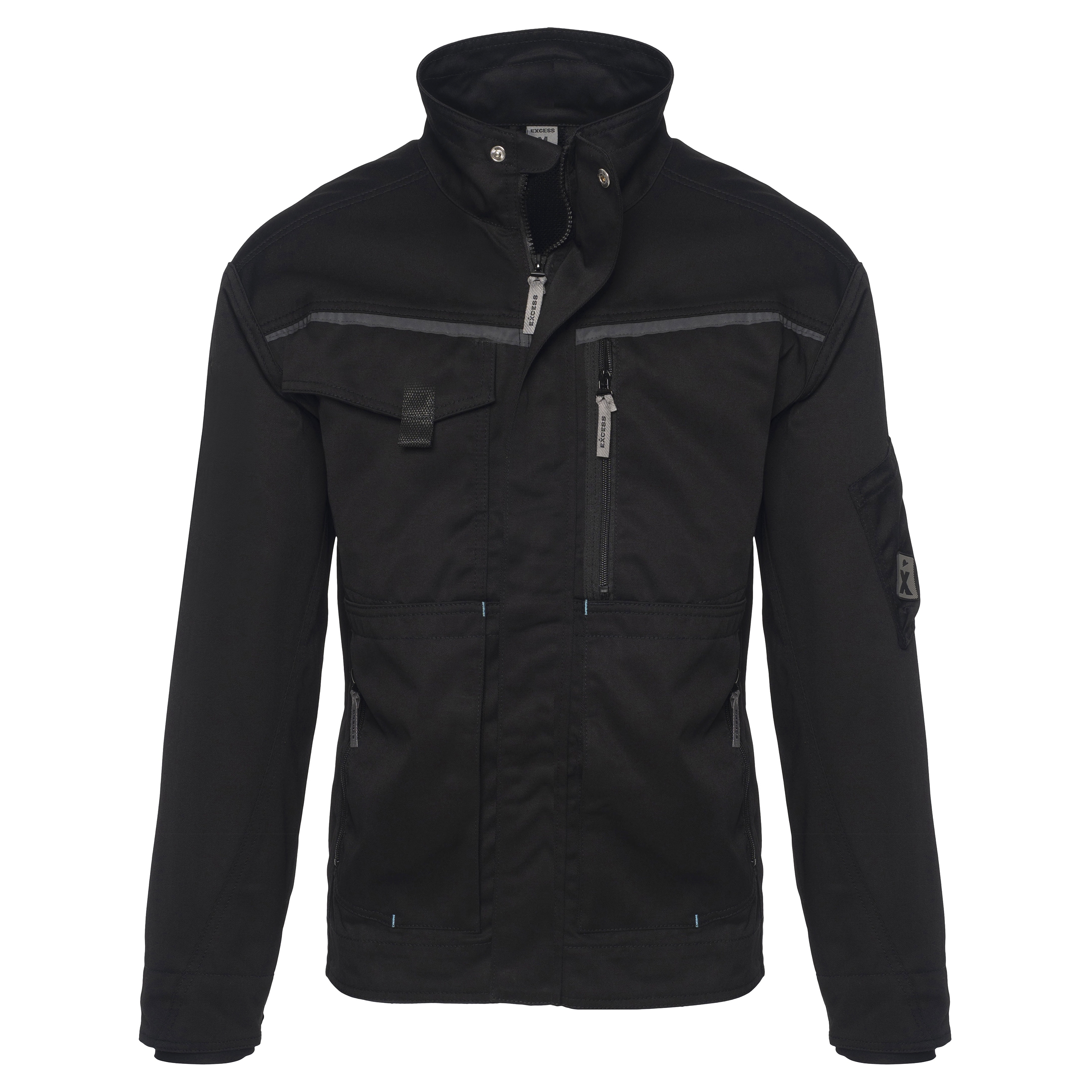 Schwarze CHAMP Arbeitsjacke – Sportliche Arbeitsjacke mit verdecktem Reißverschluss und vielen praktischen Taschen.