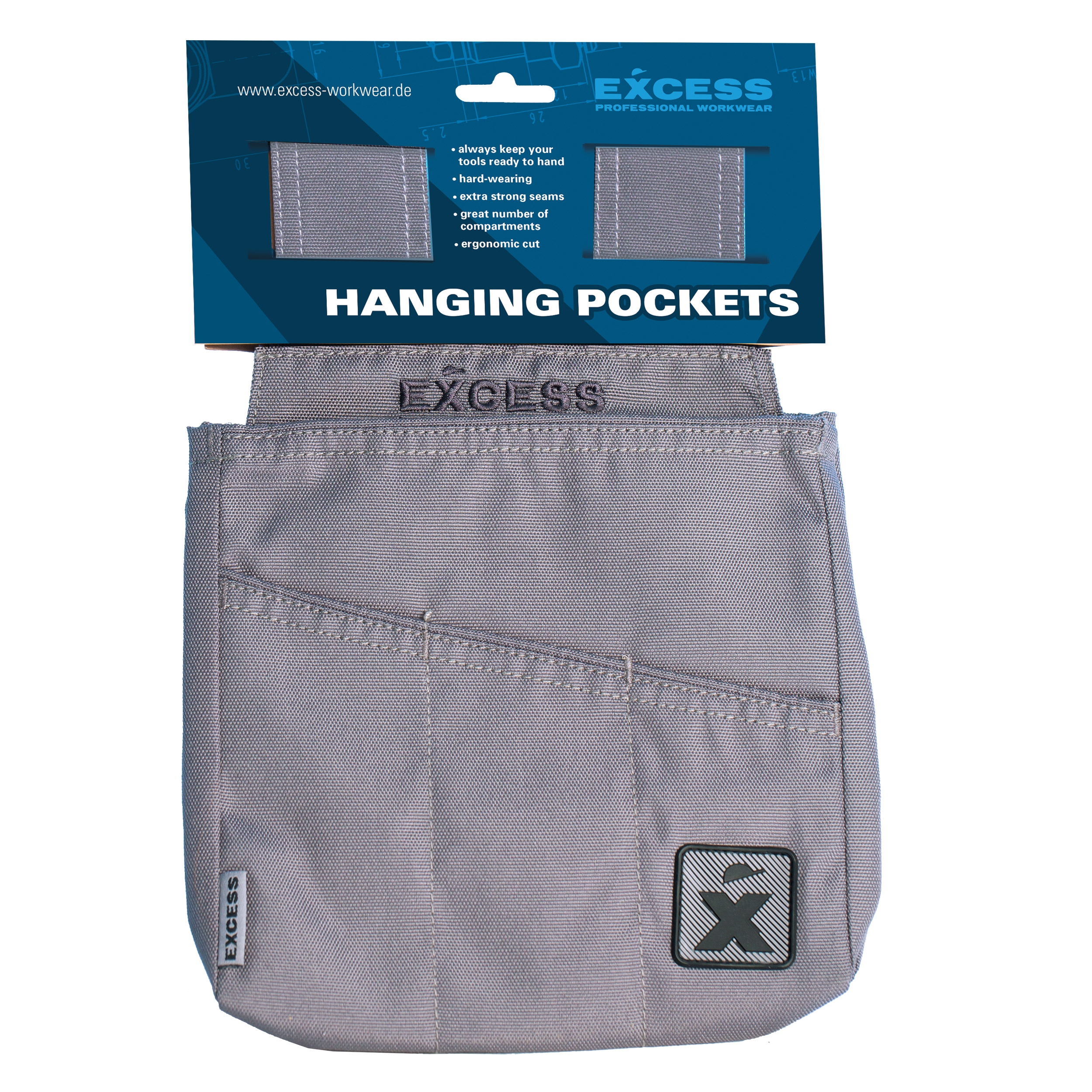 EXCESS Hanging Pockets grau, praktische Hängetasche mit mehreren Fächern für Werkzeug und Zubehör.