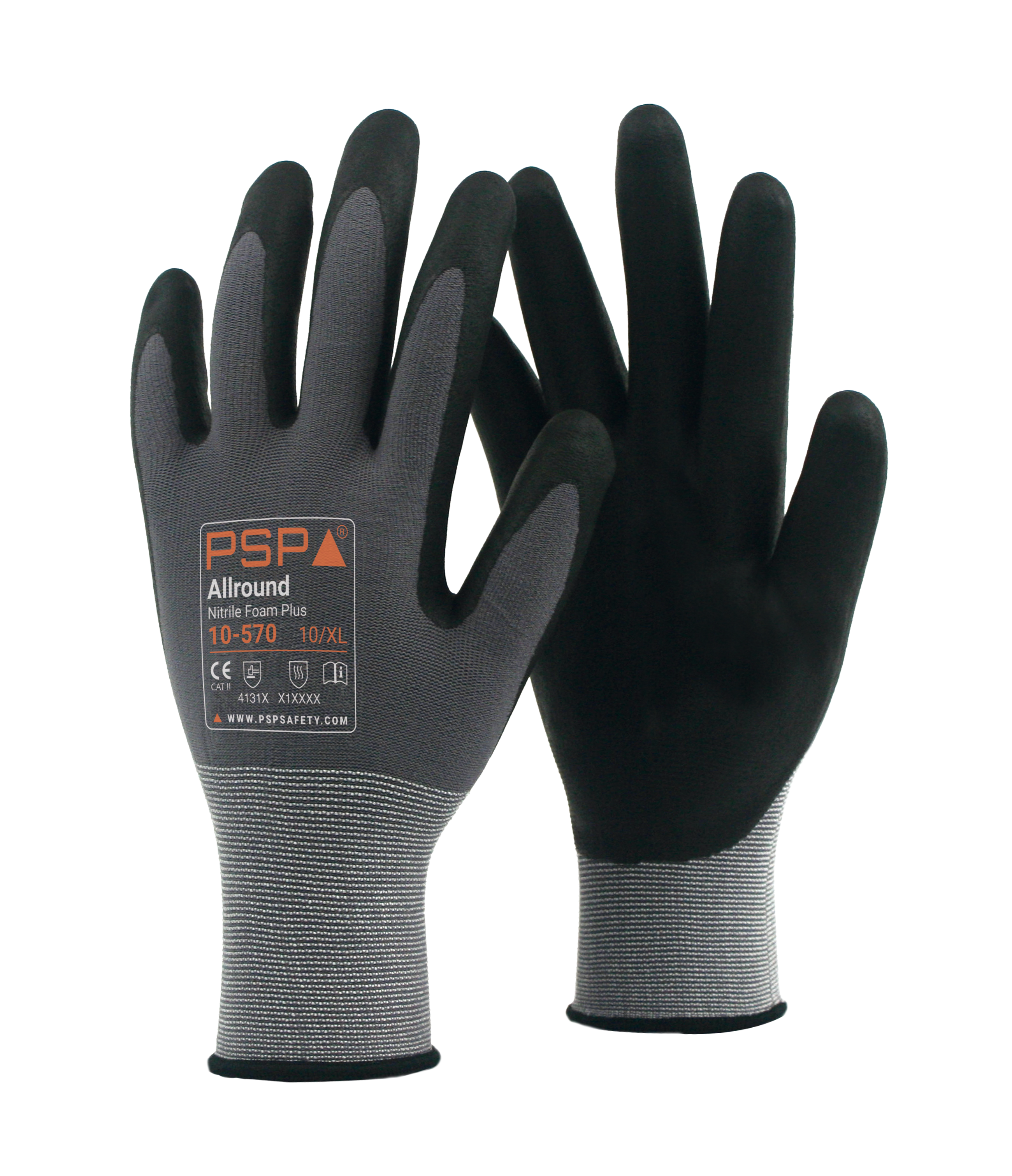Schwarzer NF Arbeitsschuhhandschuh Größe XXL mit belüfteter Nitrilschaumbeschichtung auf der Handfläche und Lycra-Nylonfutter.