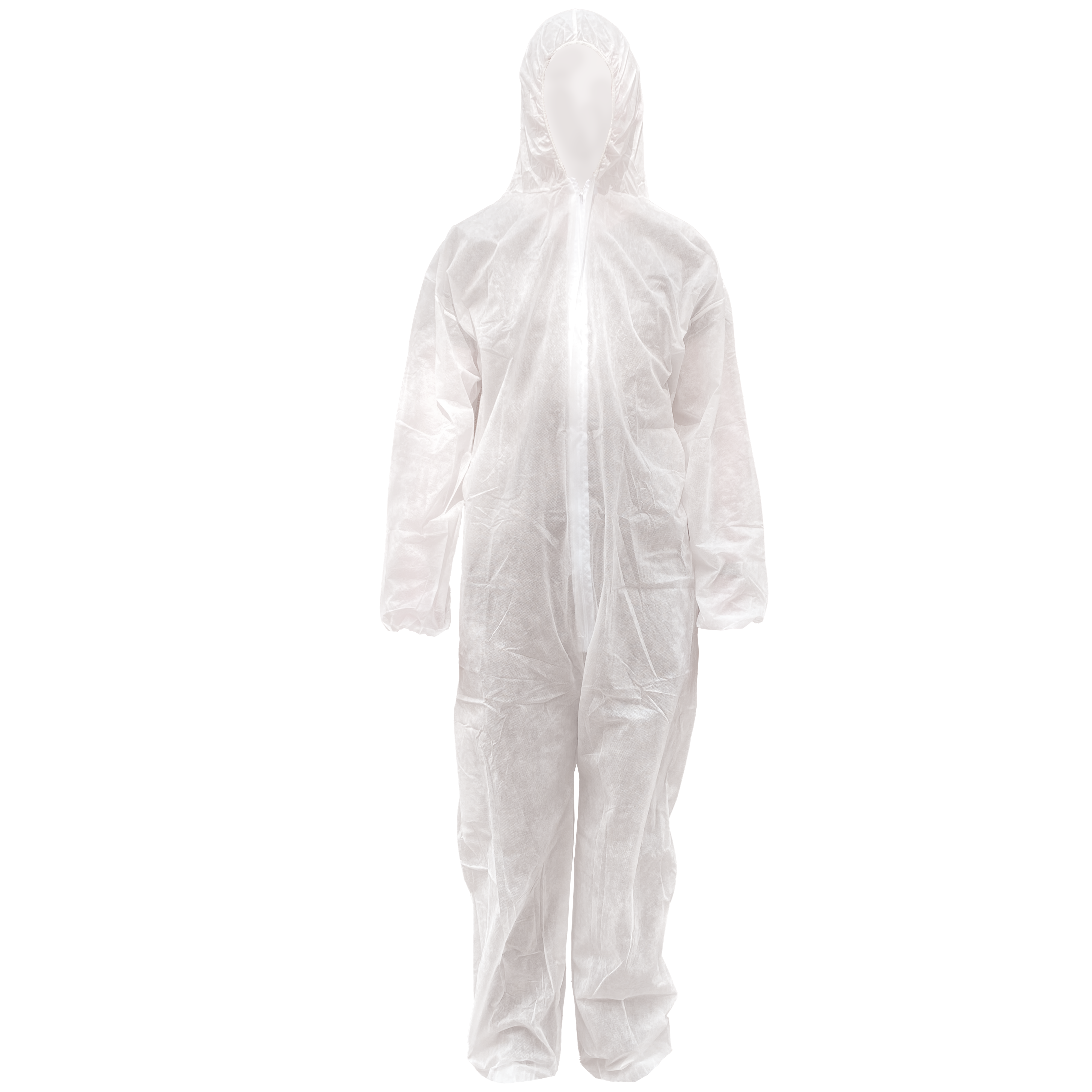 Einwegoverall Basic in Weiß, Größe XXL, aus PP-Vlies mit Kapuze und elastischen Bündchen – ideal für einmaligen Gebrauch über der Arbeits- oder Schutzkleidung.